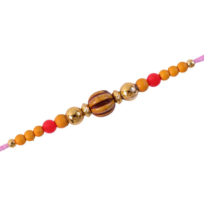 Wooden Striped Bead Golden Multicolor Beads Traditional Rakhi