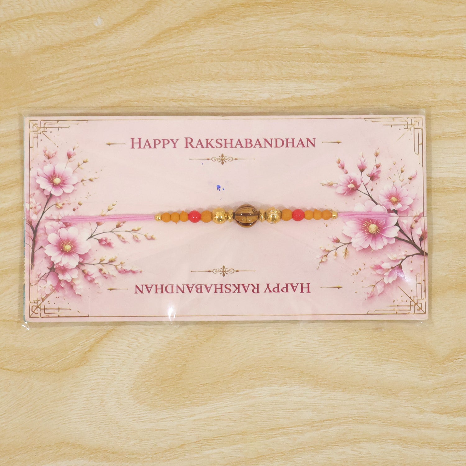 Wooden Striped Bead Golden Multicolor Beads Traditional Rakhi