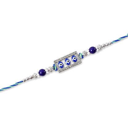Triple Nazar Evil Eye Rectangle Frame Crystal Beads Rakhi