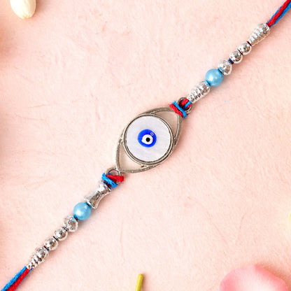 Nazar Evil Eye Oval Frame Antique Crystal Pastel Beads Rakhi