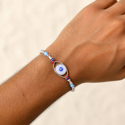 Nazar Evil Eye Oval Frame Antique Crystal Pastel Beads Rakhi
