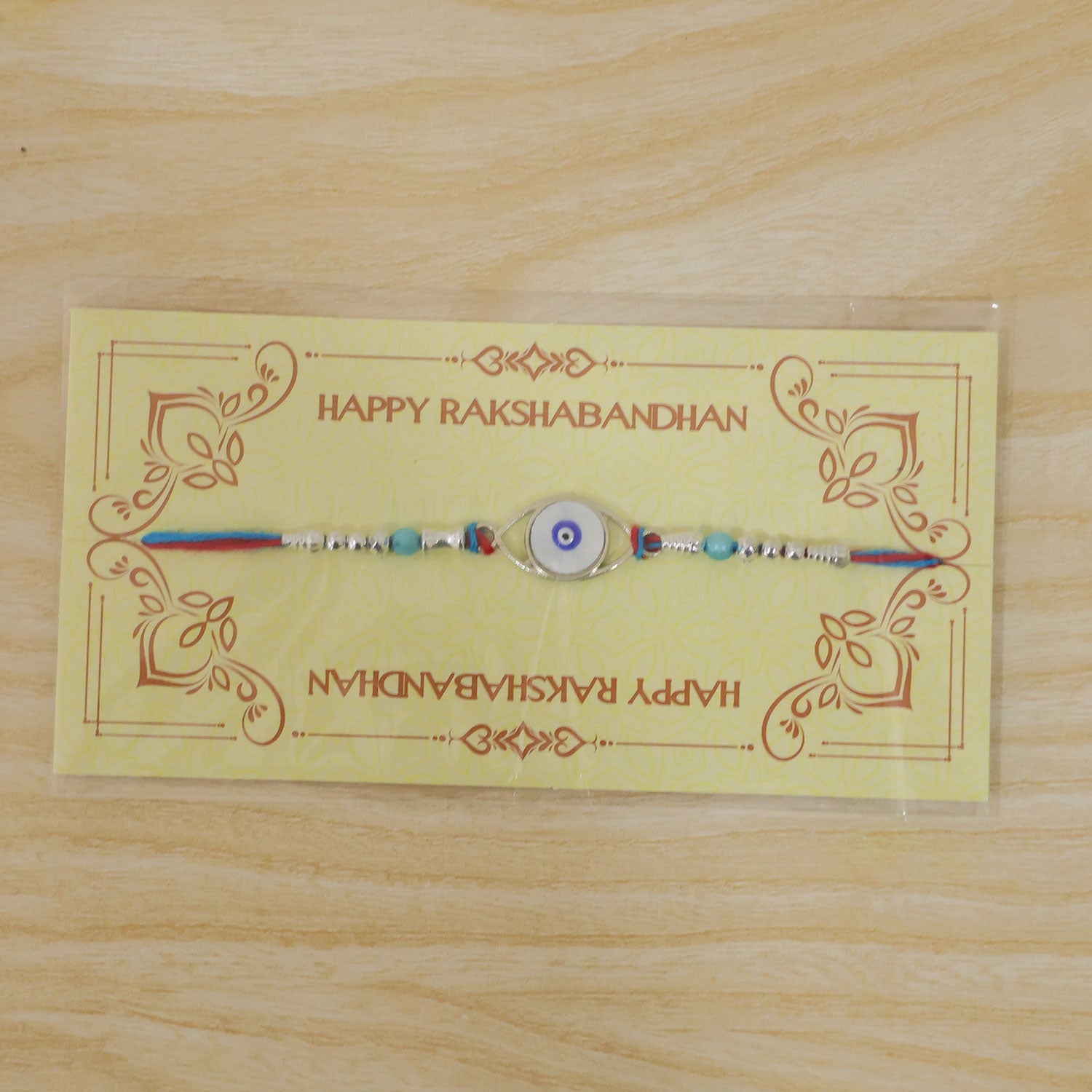 Nazar Evil Eye Oval Frame Antique Crystal Pastel Beads Rakhi