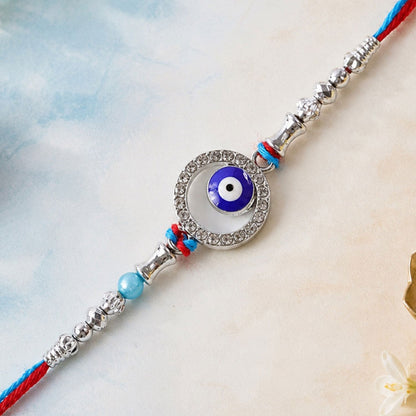 Circular Design Nazar Evil Eye Studded Crystal Turquoise Beads Rakhi