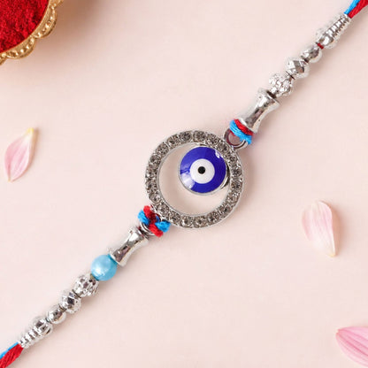 Circular Design Nazar Evil Eye Studded Crystal Turquoise Beads Rakhi