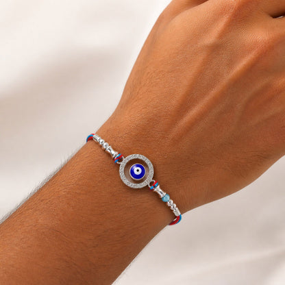 Circular Design Nazar Evil Eye Studded Crystal Turquoise Beads Rakhi