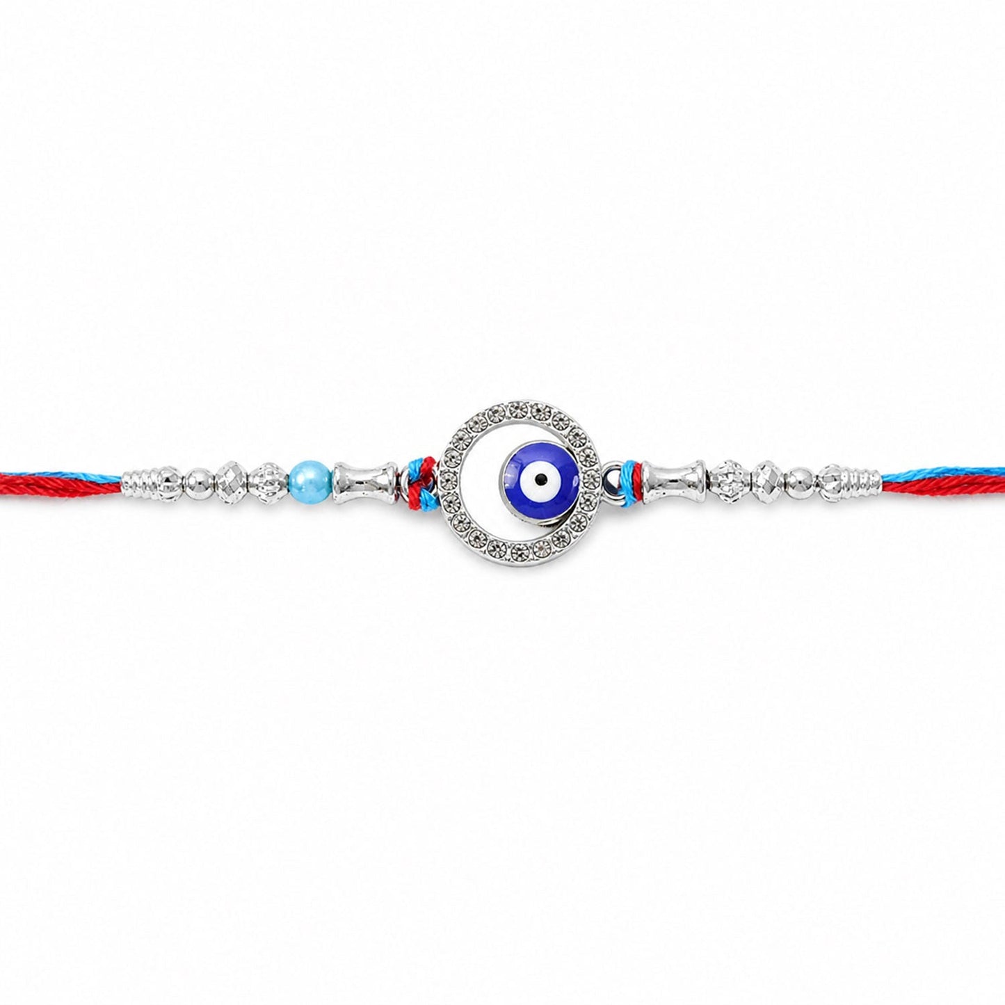 Circular Design Nazar Evil Eye Studded Crystal Turquoise Beads Rakhi