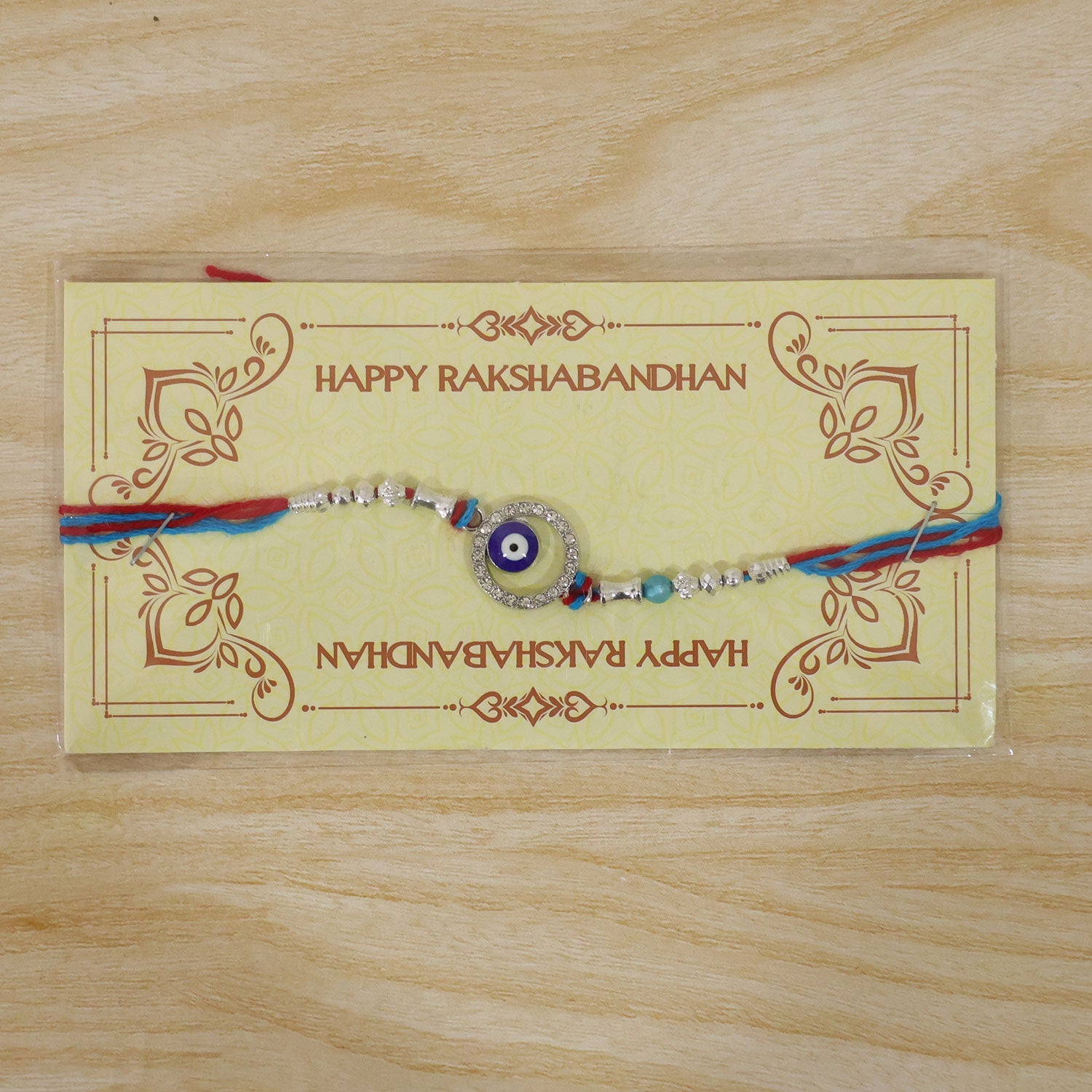 Circular Design Nazar Evil Eye Studded Crystal Turquoise Beads Rakhi