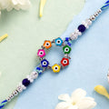 Multicolor Floral Nazar Evil Eye Wreath Circle Crystal Beads Rakhi