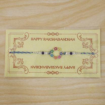 Multicolor Floral Nazar Evil Eye Wreath Circle Crystal Beads Rakhi