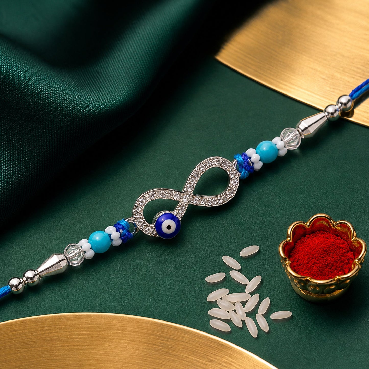 Infinity Symbol Nazar Evil Eye Crystal Stone Turquoise Beads Rakhi