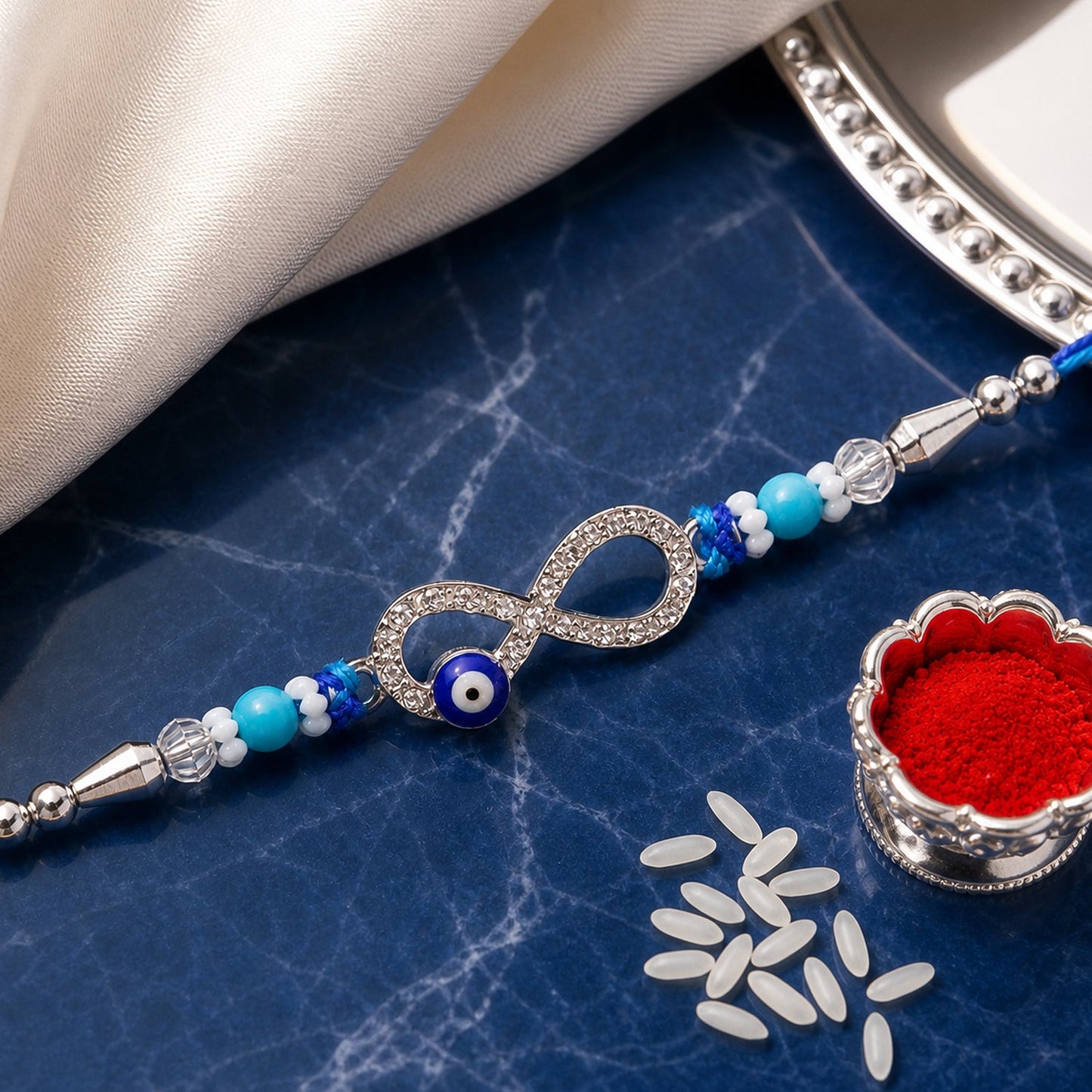 Infinity Symbol Nazar Evil Eye Crystal Stone Turquoise Beads Rakhi