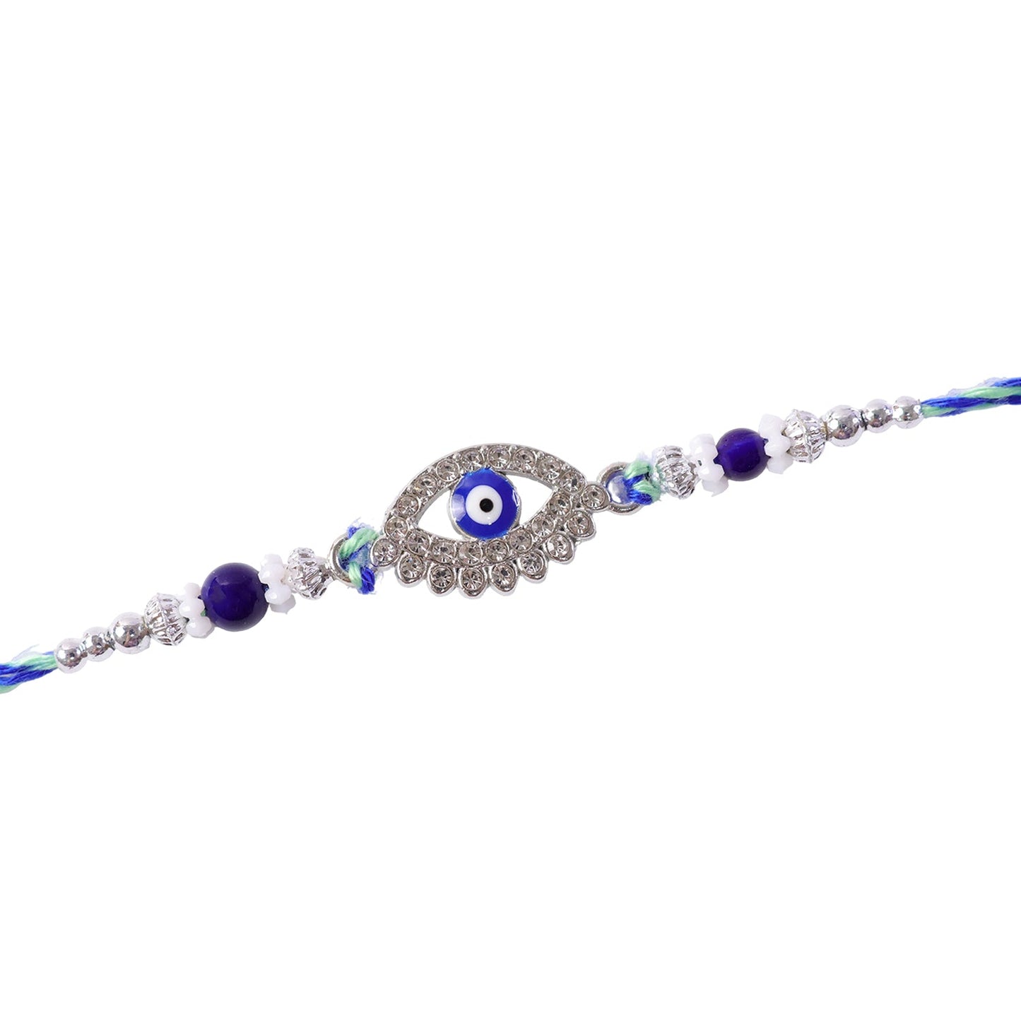 Studded Nazar Evil Eye Diamond Shape Crystal Floral Beads Rakhi