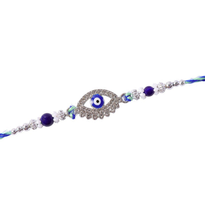 Studded Nazar Evil Eye Diamond Shape Crystal Floral Beads Rakhi