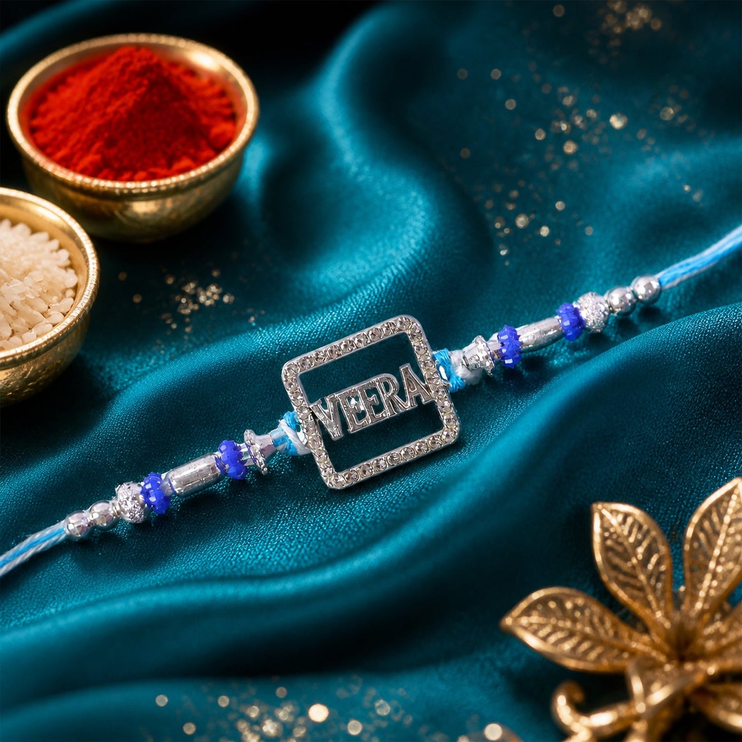 Veera Square Frame Studded Crystal Stone Traditional Premium Rakhi