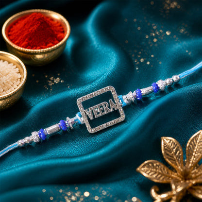 Veera Square Frame Studded Crystal Stone Traditional Premium Rakhi