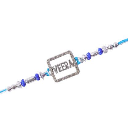 Veera Square Frame Studded Crystal Stone Traditional Premium Rakhi