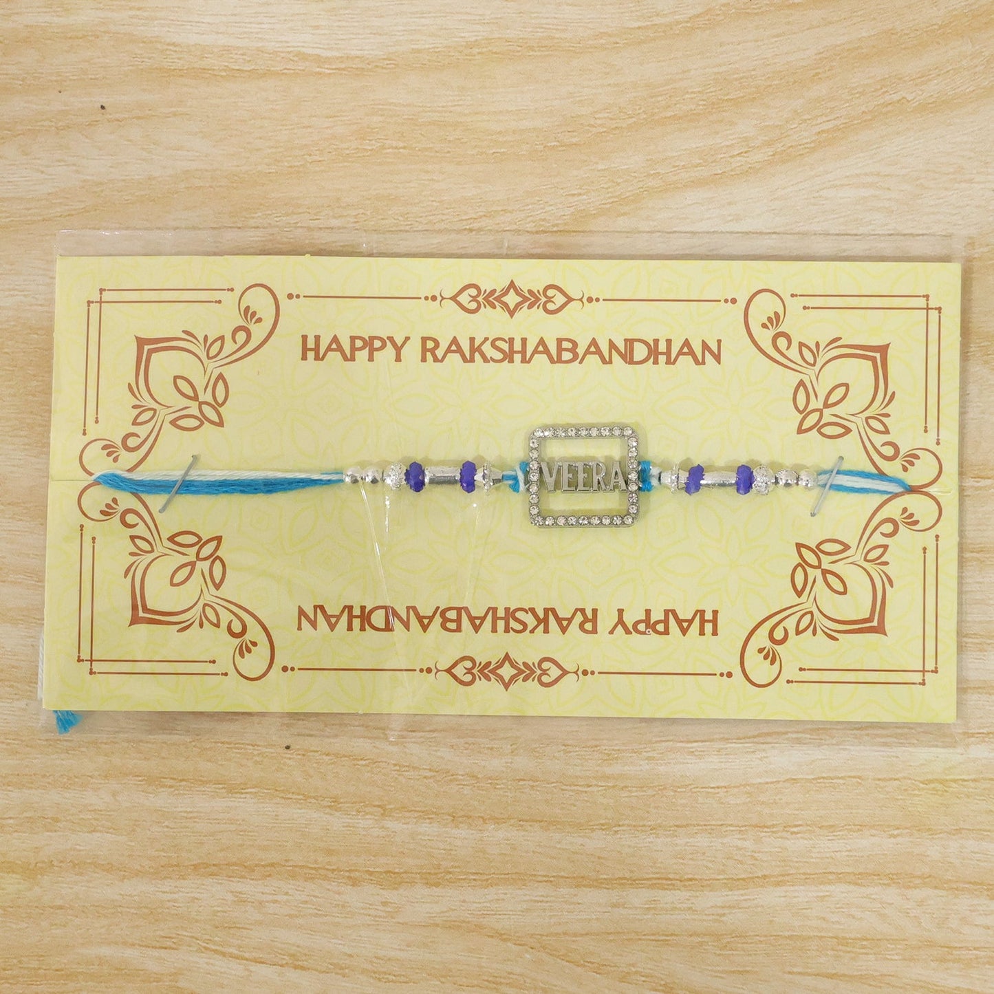 Veera Square Frame Studded Crystal Stone Traditional Premium Rakhi