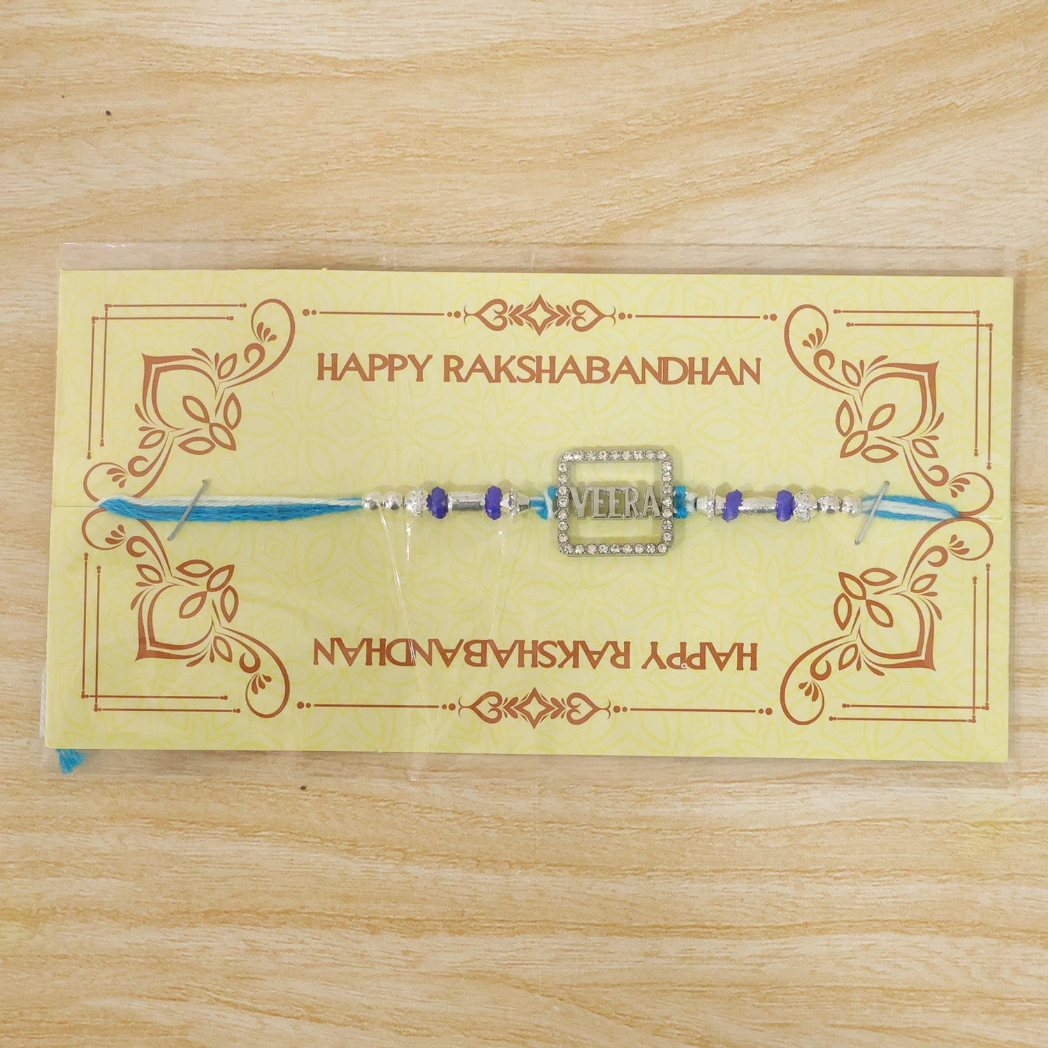 Veera Square Frame Studded Crystal Stone Traditional Premium Rakhi