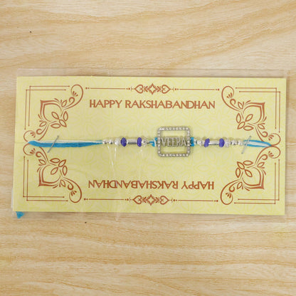 Veera Square Frame Studded Crystal Stone Traditional Premium Rakhi