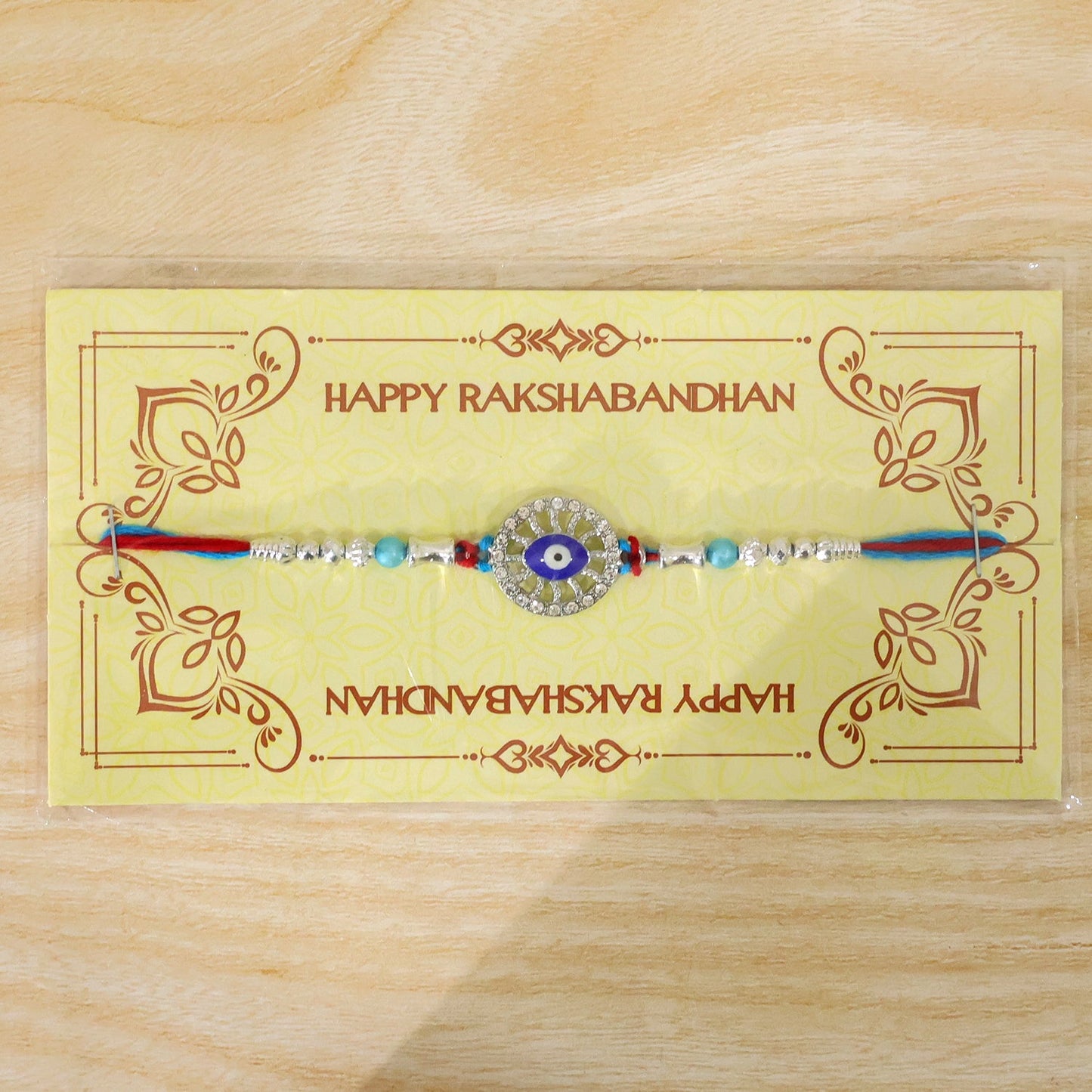 Round Chakra Nazar Evil Eye Crystal Stone Pastel Beads Rakhi