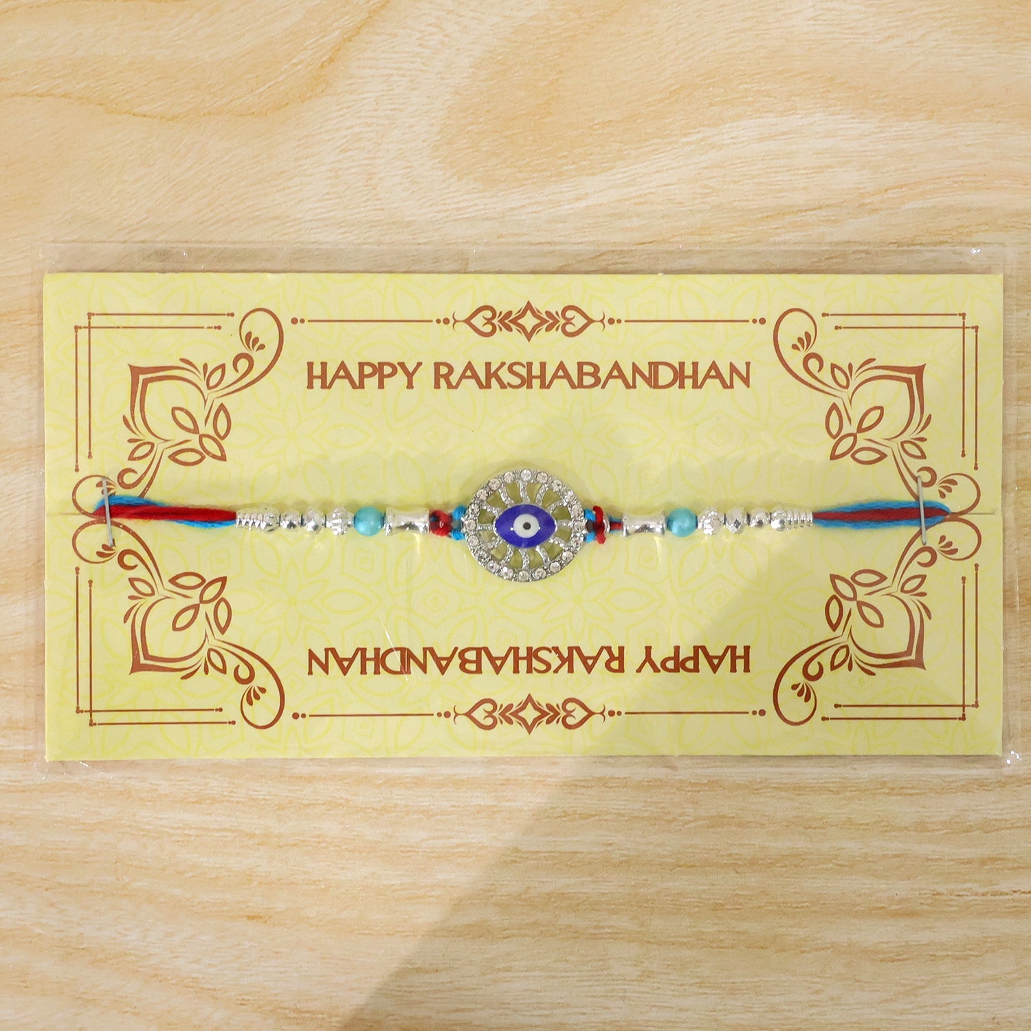 Round Chakra Nazar Evil Eye Crystal Stone Pastel Beads Rakhi