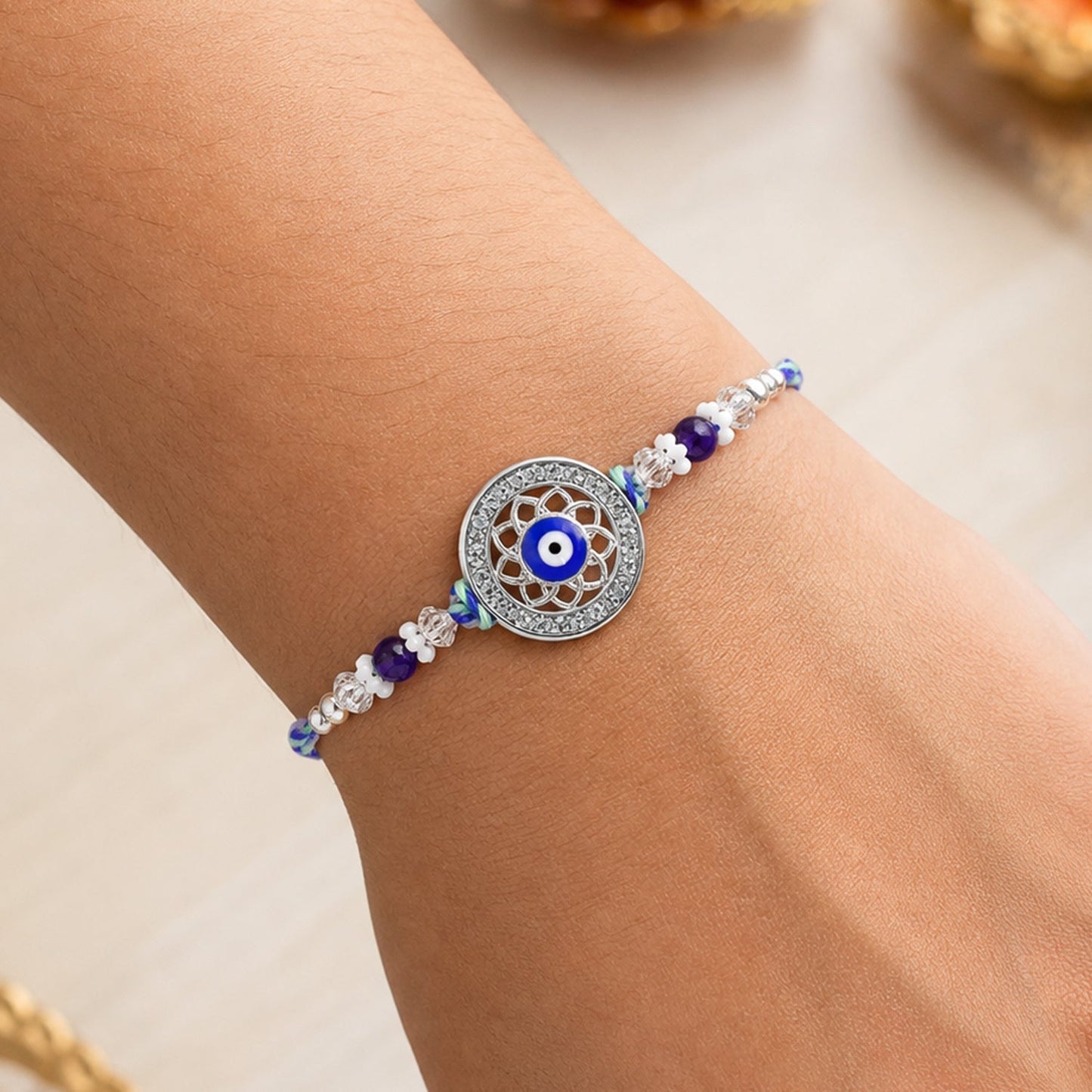 Antique Round Design Nazar Evil Eye Motif Rakhi for Raksha Bandhan