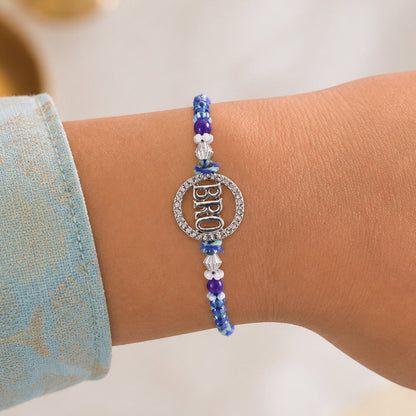 Bro Round Circle Frame Studded Crystal Amethyst Floral Beads Rakhi
