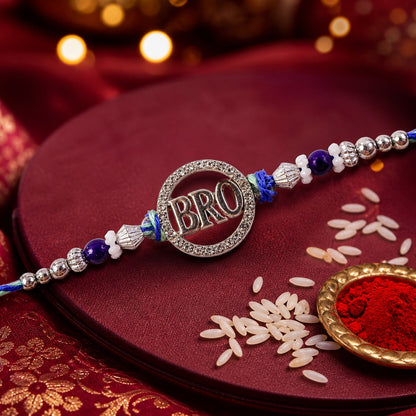 Bro Round Circle Frame Studded Crystal Amethyst Floral Beads Rakhi