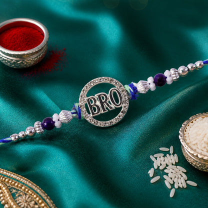 Bro Round Circle Frame Studded Crystal Amethyst Floral Beads Rakhi