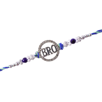 Bro Round Circle Frame Studded Crystal Amethyst Floral Beads Rakhi