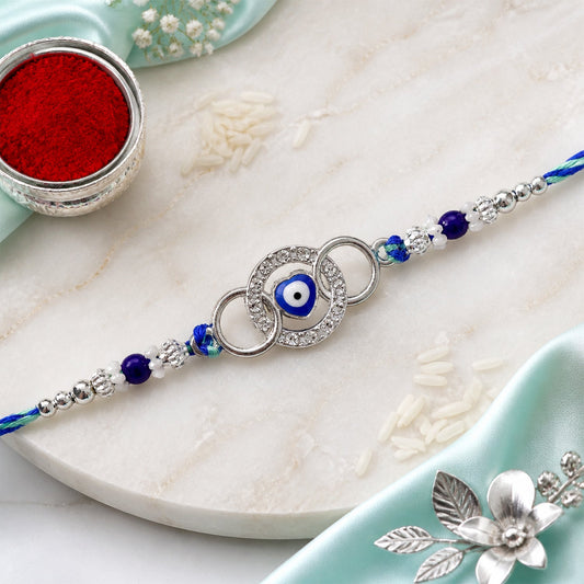 Stylish Round Ring Nazar Evil Eye Crystal Floral Beads Rakhi