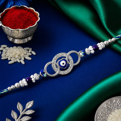 Stylish Round Ring Nazar Evil Eye Crystal Floral Beads Rakhi