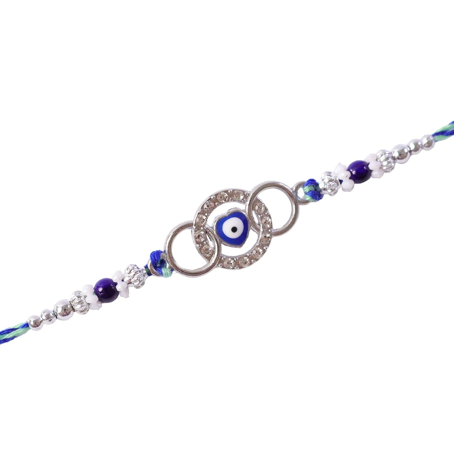 Stylish Round Ring Nazar Evil Eye Crystal Floral Beads Rakhi