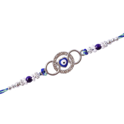 Stylish Round Ring Nazar Evil Eye Crystal Floral Beads Rakhi