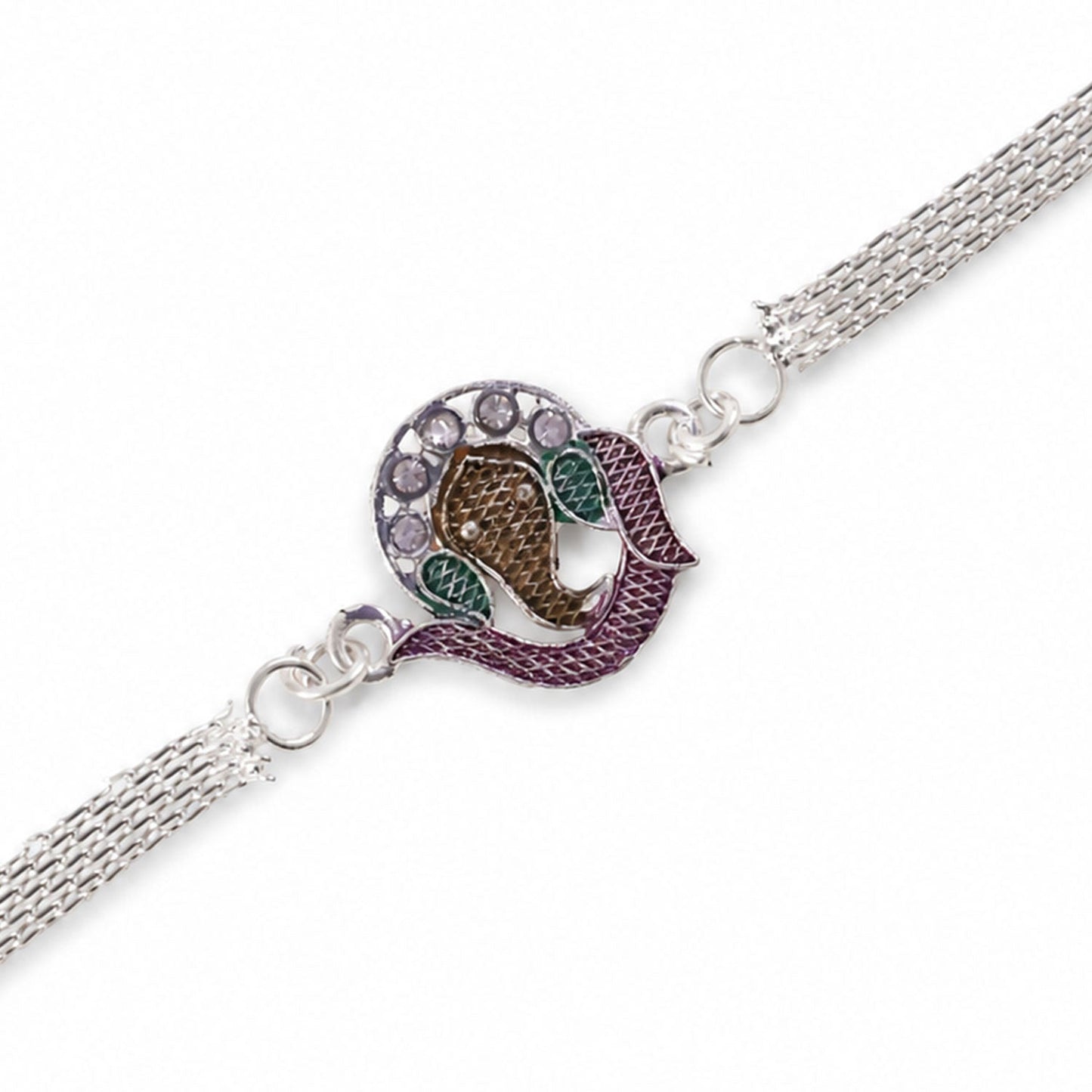 Ganesha Chain Rakhi with Stone Charm and Bracelet Style Detail
