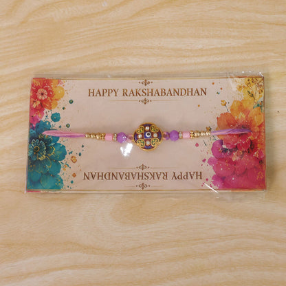 Round Evil Eye Mandala Stone Rakhi with Pearl Beads and Festive Center Charm
