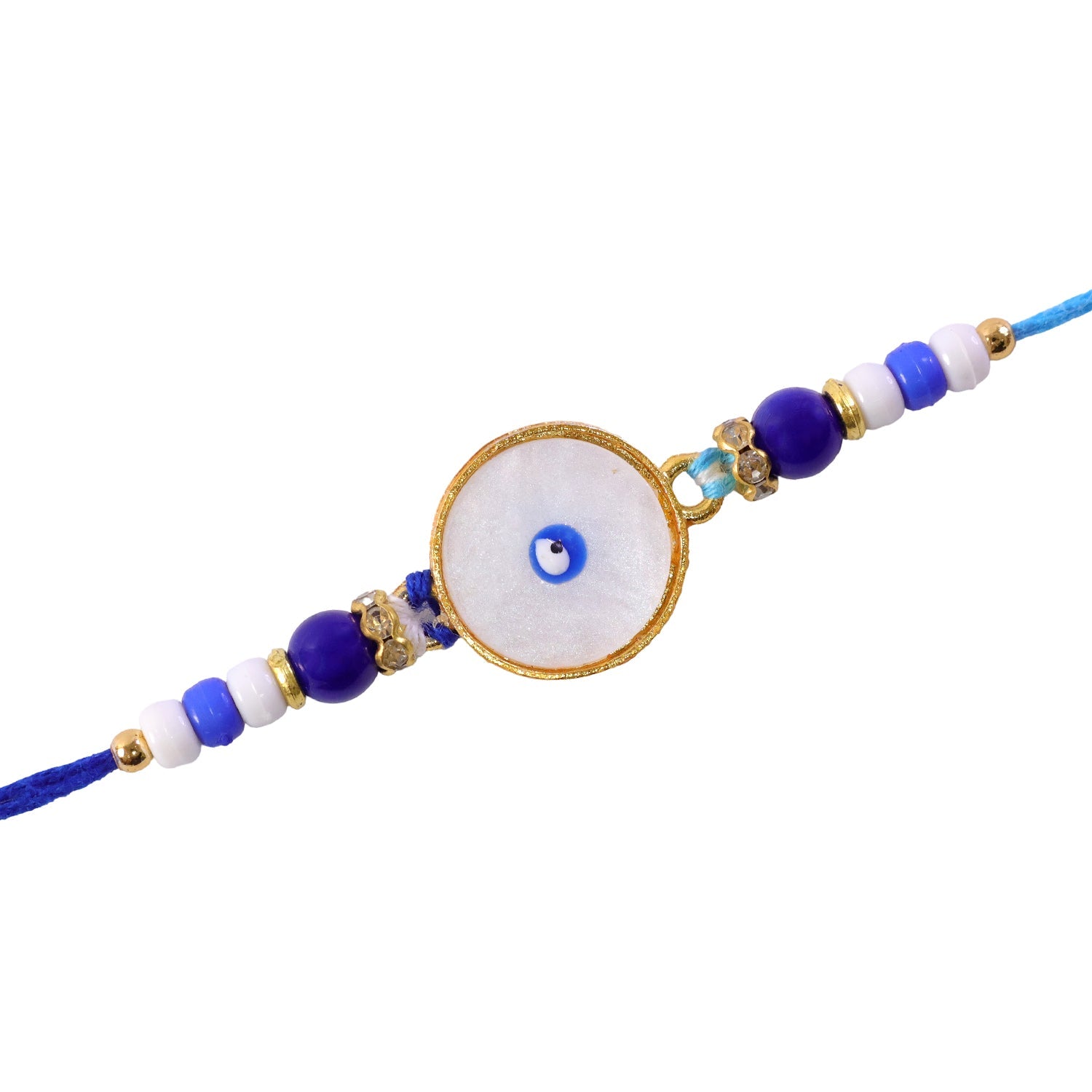 Classic Evil Eye Rakhi with Pearl Beads and Smooth Round Center Detail