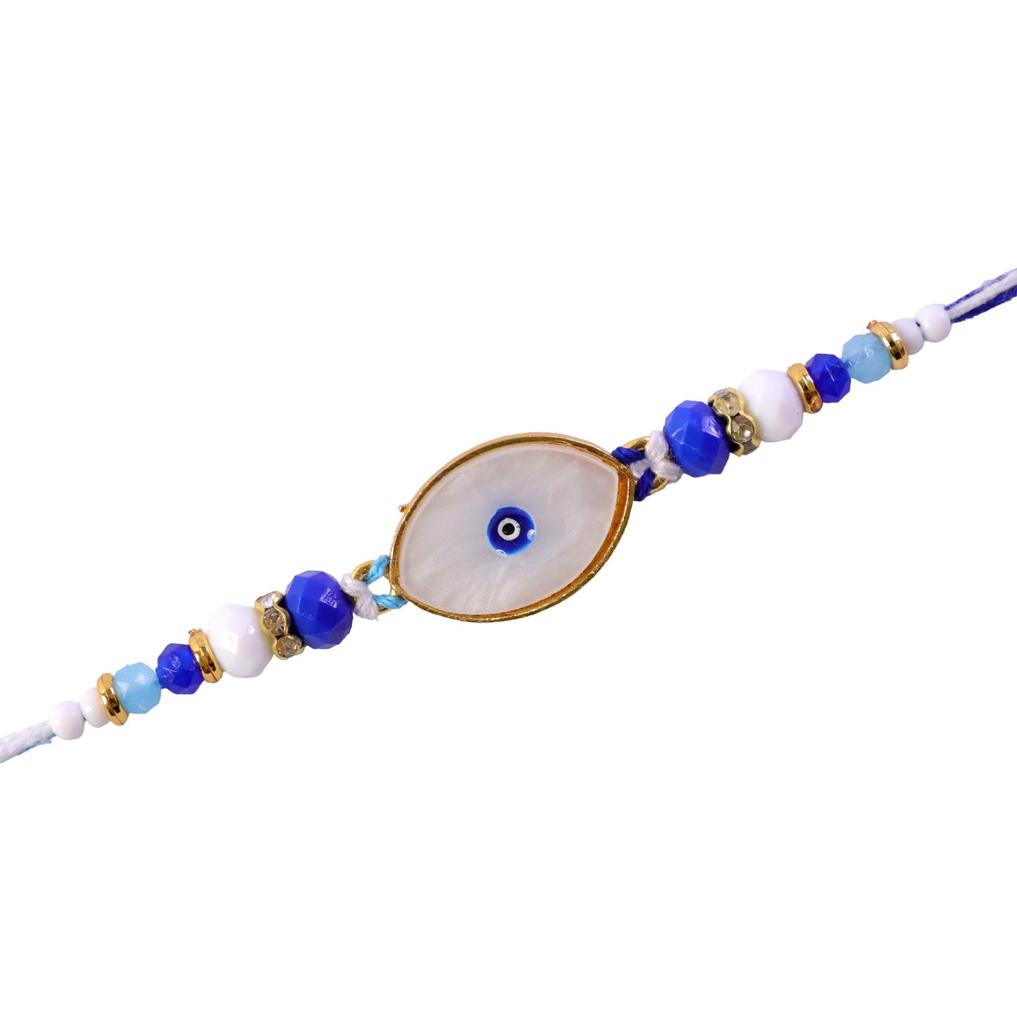 Oval Evil Eye Beaded Rakhi with Pearl Accent and Minimal Center Detail