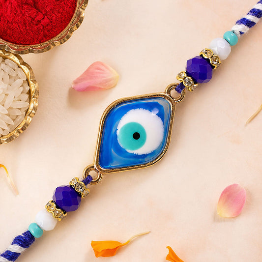 Stylish Evil Eye Rakhi with Beaded String and Protective Center Charm
