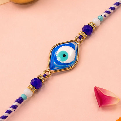 Stylish Evil Eye Rakhi with Beaded String and Protective Center Charm