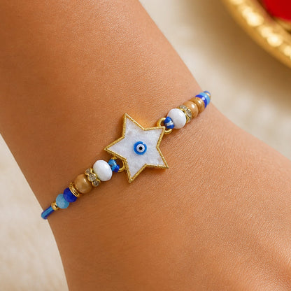 Star Evil Eye Rakhi with Pearl Beads and Cute Center Charm Design