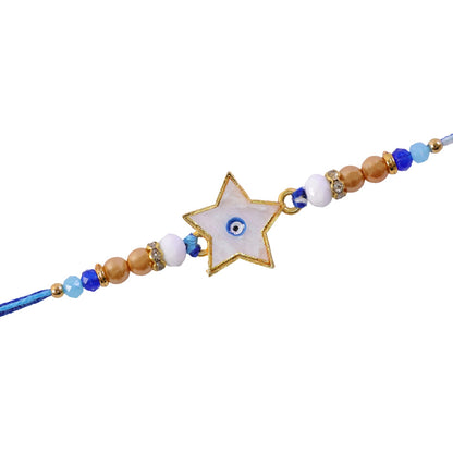 Star Evil Eye Rakhi with Pearl Beads and Cute Center Charm Design