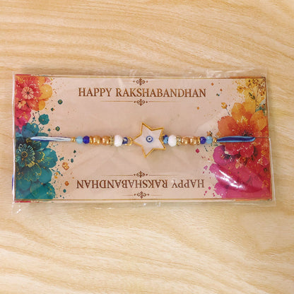 Star Evil Eye Rakhi with Pearl Beads and Cute Center Charm Design
