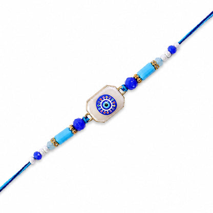 Round Nazar Stone Rakhi with Beaded String and Traditional Center Detail