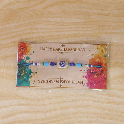 Round Nazar Stone Rakhi with Beaded String and Traditional Center Detail