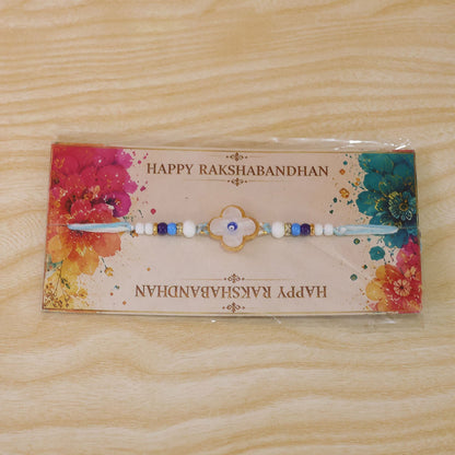 Flower Evil Eye Rakhi with Pearl Beads and Soft Petal Center Design