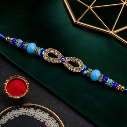 Infinity Evil Eye Stone Beaded Rakhi with Elegant Link Center Detail Design