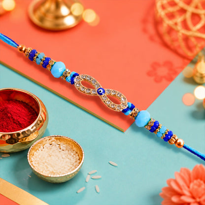 Infinity Evil Eye Stone Beaded Rakhi with Elegant Link Center Detail Design