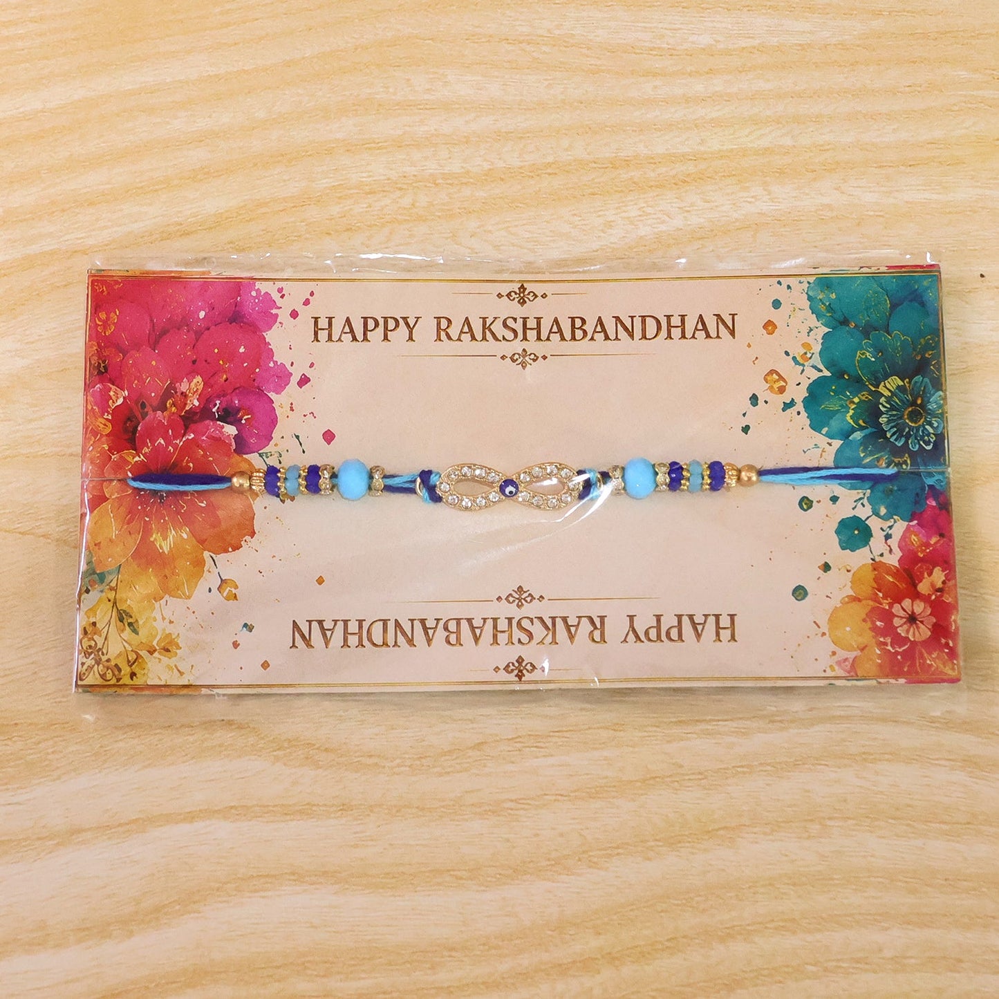 Infinity Evil Eye Stone Beaded Rakhi with Elegant Link Center Detail Design