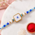 Square Evil Eye Rakhi with Pearl Beads and Simple Center Charm Design